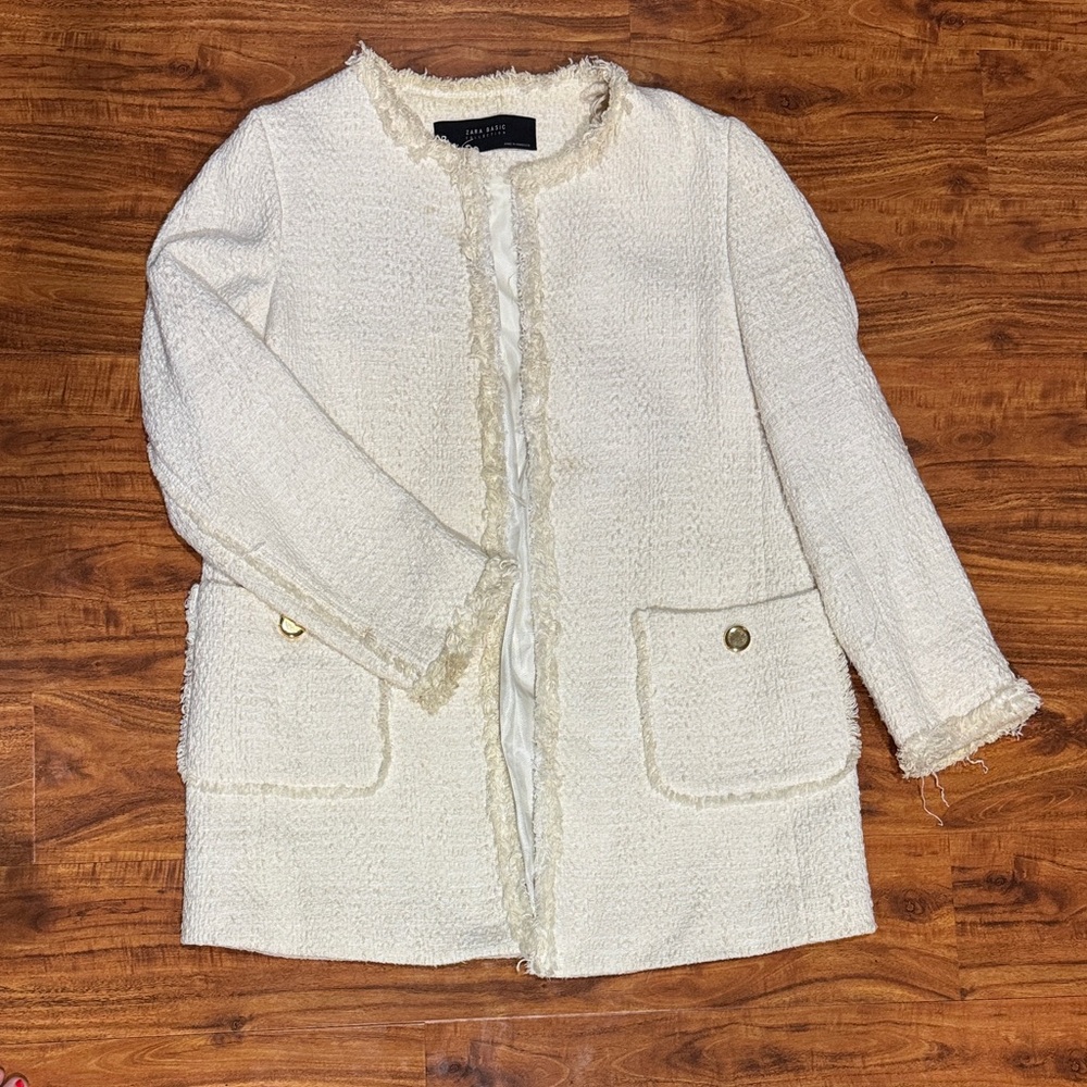 Elegant Cream Zara Tweed Jacket